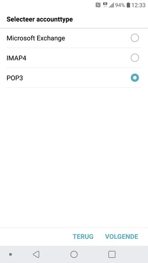 Selecteer IMAP4 of POP3 en selecteer VOLGENDE