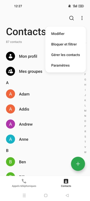 Sélectionnez Gérer les contacts