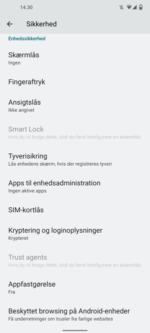 For at ændre PIN-koden til SIM-kortet, scroll til og vælg SIM-kortlås