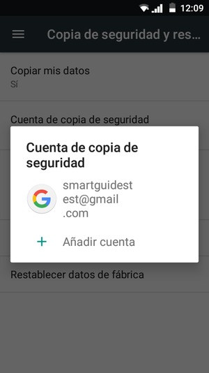 Seleccione su cuenta de copia de seguridad