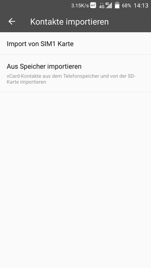 Wählen Sie Import von SIM Karte