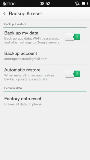 Turn on Back up my data and select Backup account