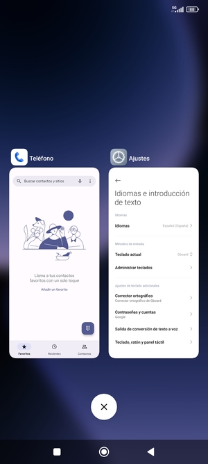 Seleccione el icono Eliminar para cerrar todas las aplicaciones en ejecución