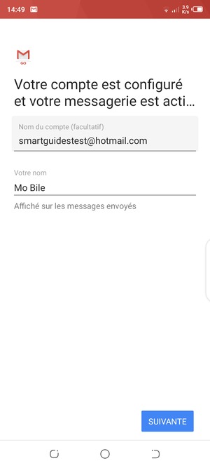 Donnez un nom à votre compte et saisissez votre nom. Sélectionnez SUIVANT