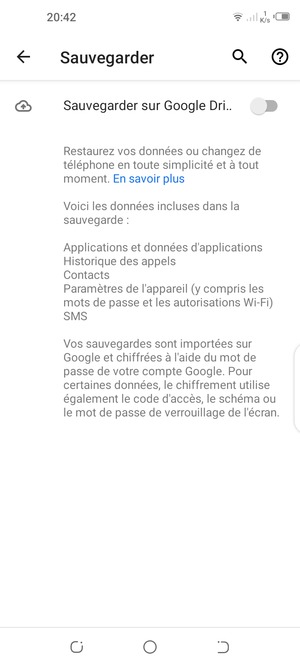 Activer le Sauvegarder sur google Dri..