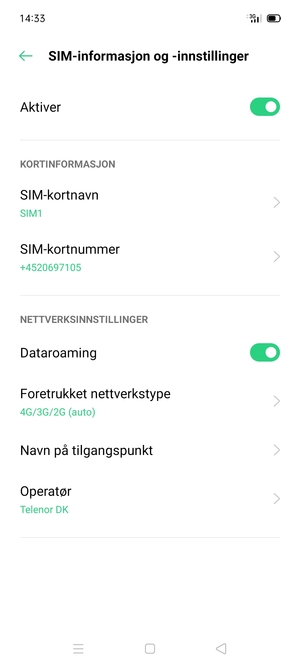 Slå Dataroaming på eller av