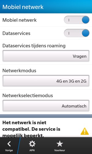 Selecteer Dataservices tijdens roaming