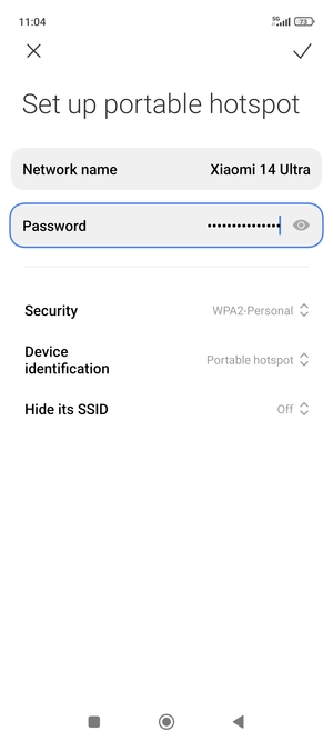 Enter a Wi-Fi hotspot password of at least 8 characters and select OK