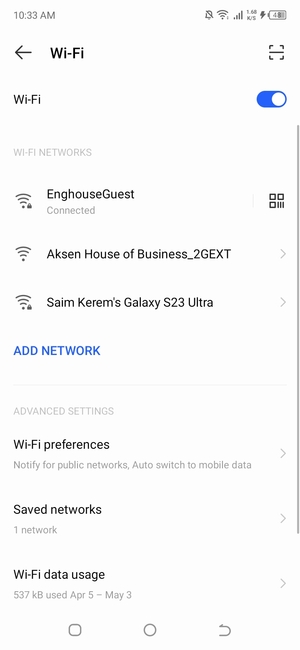 You are now connected to the Wi-Fi network