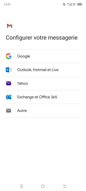 Sélectionnez Outlook, Hotmail et Live