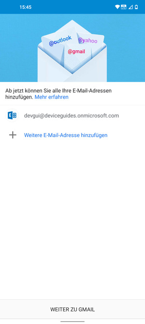 Wählen Sie WEITER ZU GMAIL