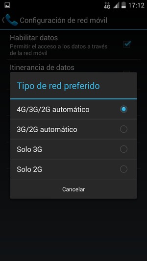 Seleccione Solo 2G / Solo GSM para habilitar 2G