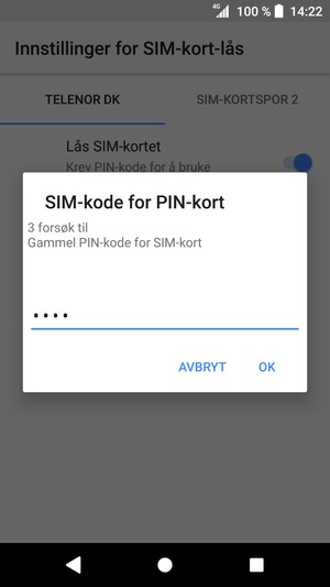 Skriv inn Gammel SIM-kode for PIN-kort og velg OK