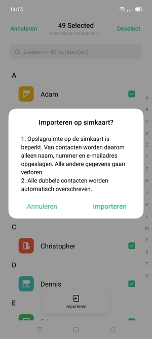 Selecteer Importeren