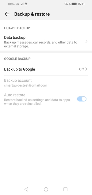 Select Back up to Google