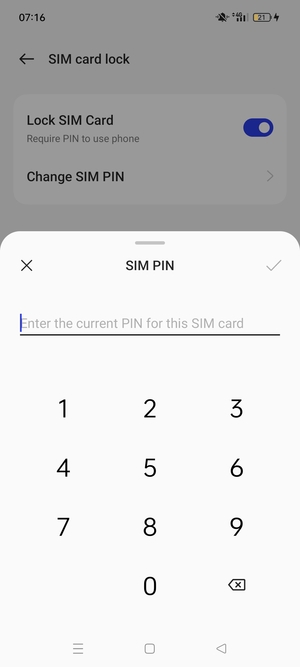 Enter Current SIM card PIN and select OK