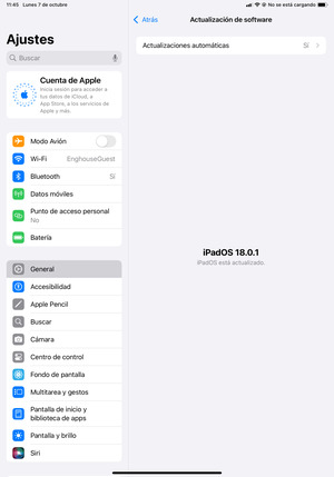 Si su iPad está actualizado, verá la siguiente pantalla