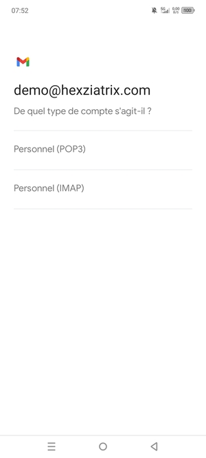 Sélectionnez Personnel (POP3) ou Personnel (IMAP)