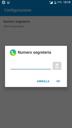 Inserisci Numero segreteria e seleziona OK