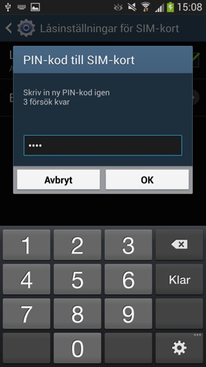 Bekräfta Ny PIN-kod till SIM-kort och välj OK