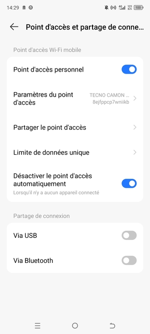 Votre téléphone est maintenant configuré pour être utilisé comme modem