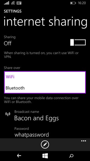 Under "Share Over" Select WiFi