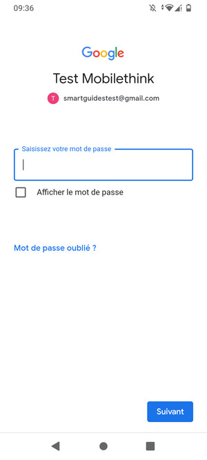 Saisissez votre mot de passe Gmail et sélectionnez Suivant