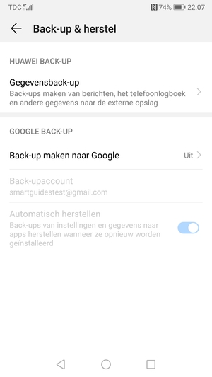 Selecteer Back-up maken naar Google