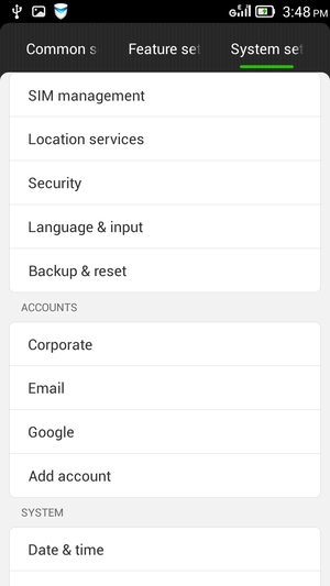 Select System settings and scroll to and select Google