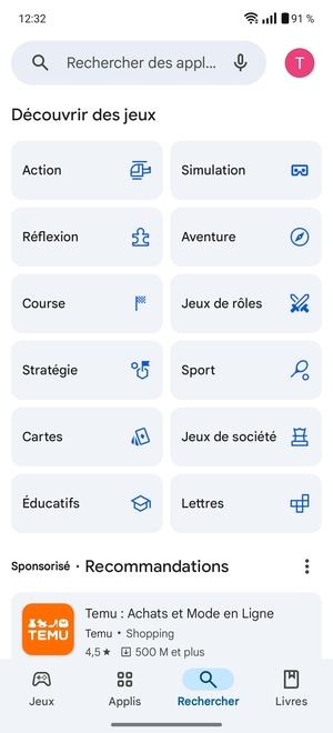 Sélectionnez la barre de Recherche