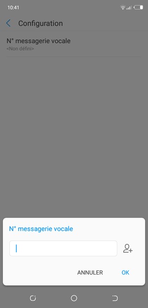 Saisissez le N° messagerie vocale et sélectionnez OK