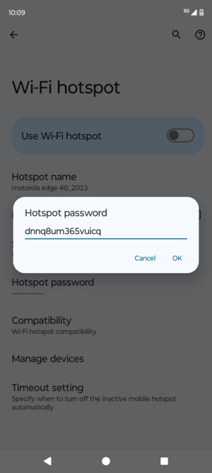 Enter a Wi-Fi hotspot password of at least 8 characters and select OK