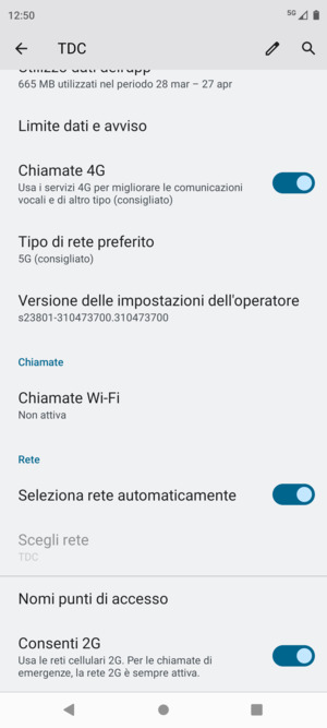 Per modificare la rete, in presenza di problemi, disattiva Seleziona rete automaticamente