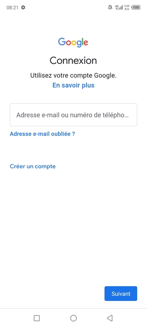 Saisissez votre adresse Gmail et sélectionnez Suivant