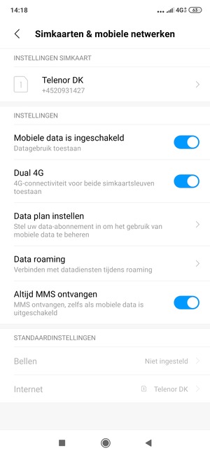 Selecteer Data roaming