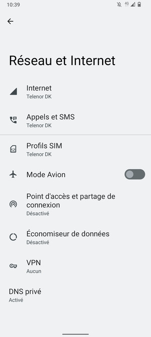 Sélectionnez Profils SIM