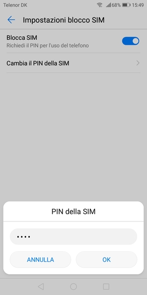 Inserisci PIN della SIM nuova e seleziona OK
