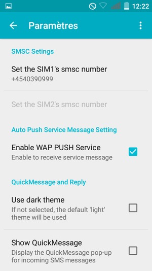 Faites défiler et sélectionnez Set the SIM's smsc number
