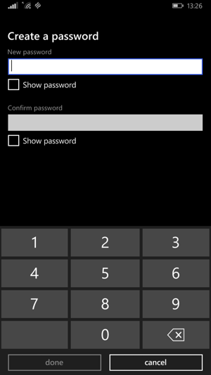 Enter your new password twice and select done
