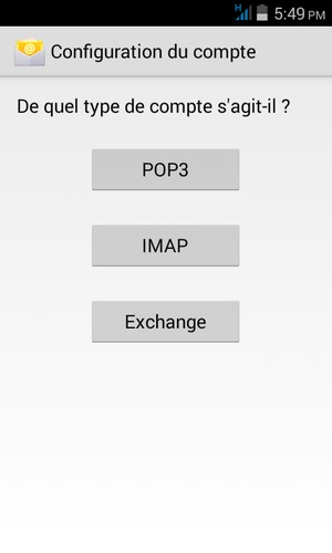 Sélectionnez POP3 ou IMAP