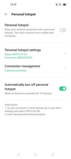 Select Personal hotspot settings