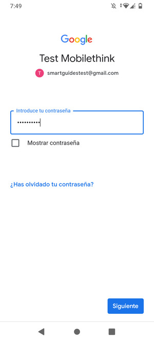 Introduzca su contraseña de Gmail y seleccione Siguiente