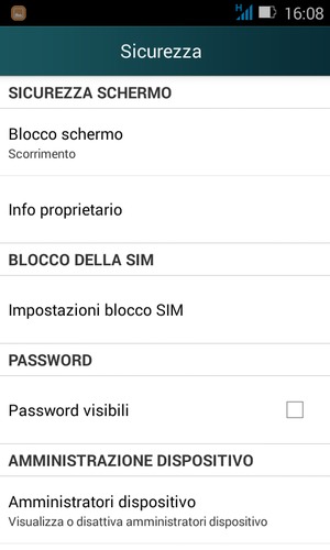 Per attivare il blocco dello schermo, vai al menu Sicurezza e seleziona Blocco schermo