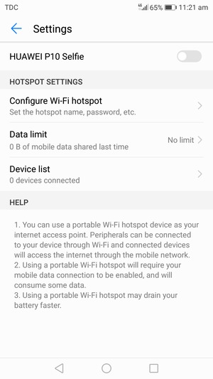 Select Configure Wi-Fi hotspot