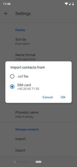 Select the SIM card and select OK