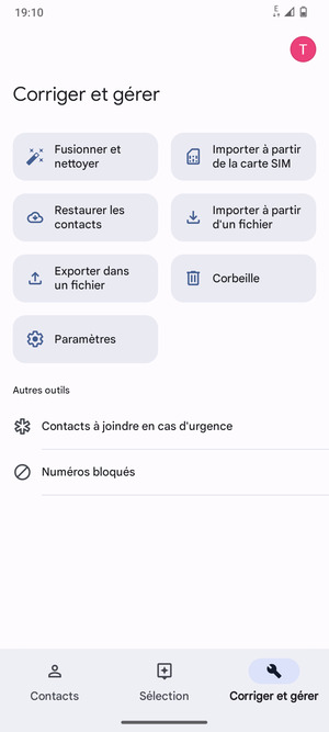 Sélectionnez Importer à partir de la carte SIM