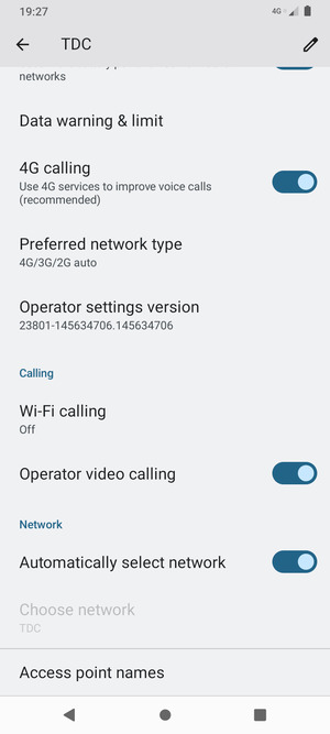 Scroll to and select Preferred network type
