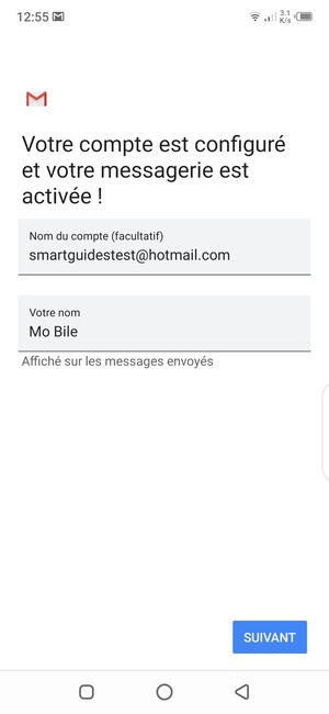 Donnez un nom à votre compte et saisissez votre nom. Sélectionnez SUIVANT