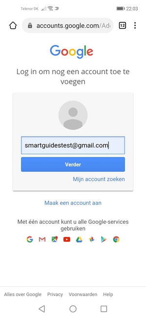 Voer uw Gmail adres in en selecteer Verder