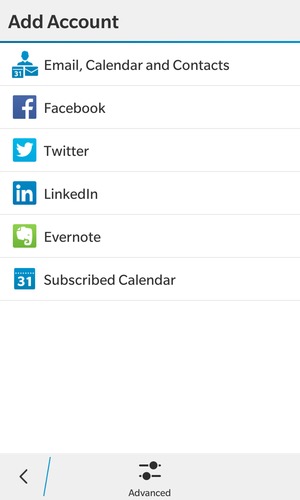 Select Email, Calender and Contacts